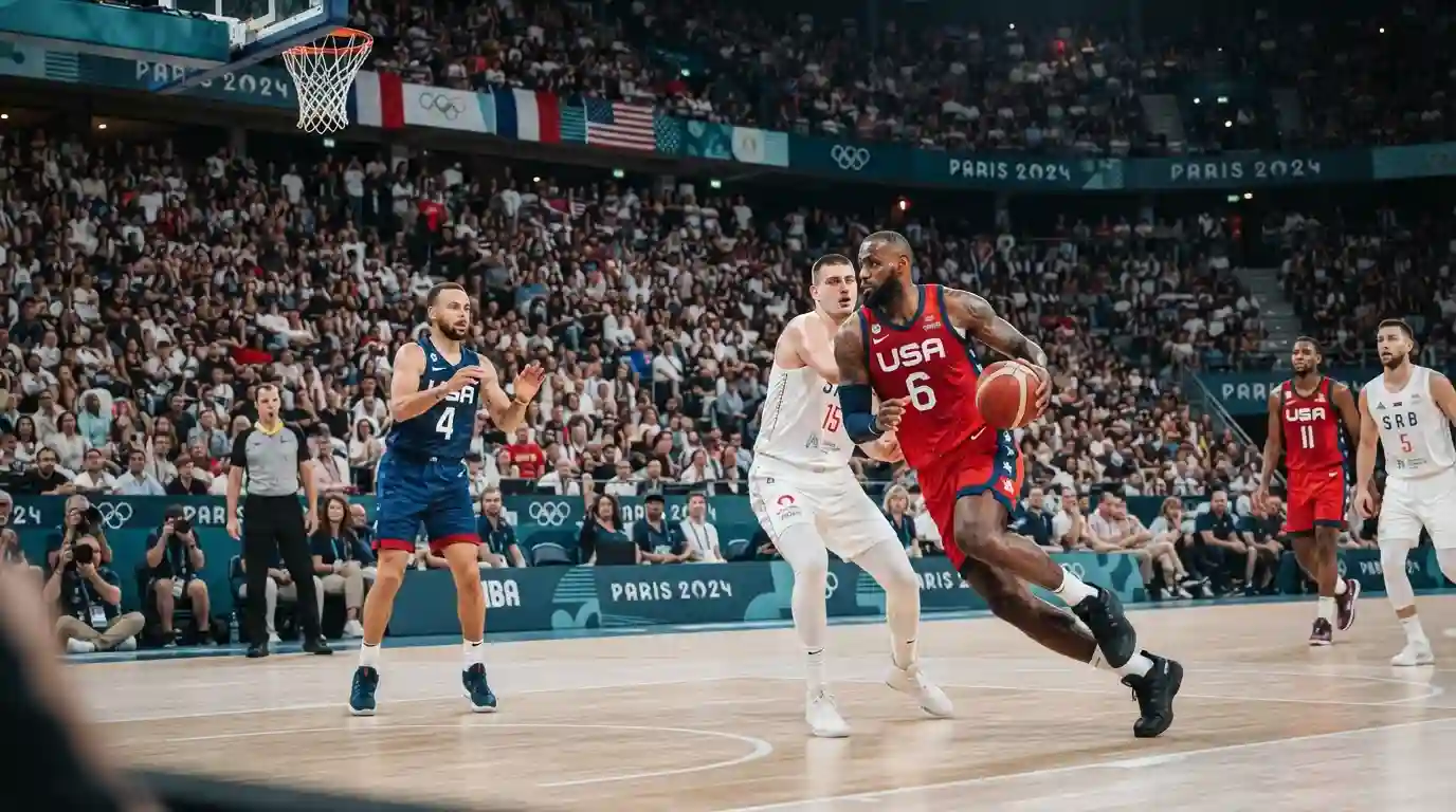 LeBron James and Stephen Curry competing for Team USA in Olympic basketball