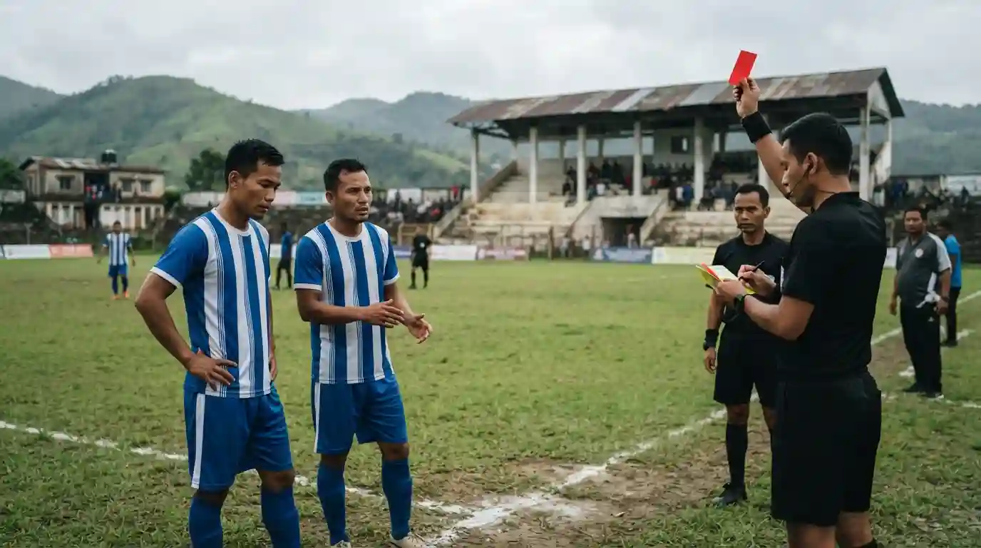 Two football players standing on a stadium pitch during a disciplinary match-fixing story