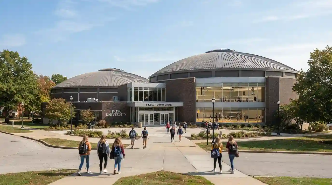 Exterior view of Breckon Sports Center with its distinctive dome-style athletic buildings