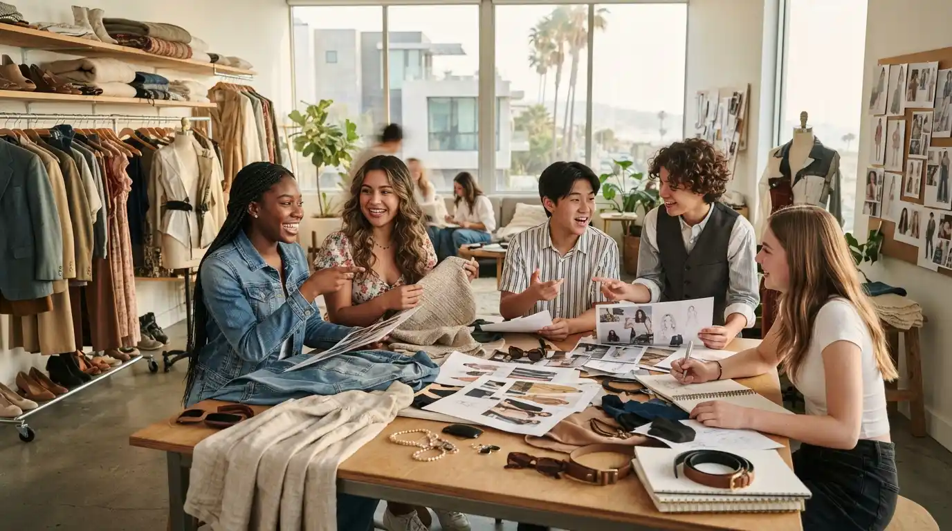 Young fashion enthusiasts participating in a creative styling workshop in Orange County