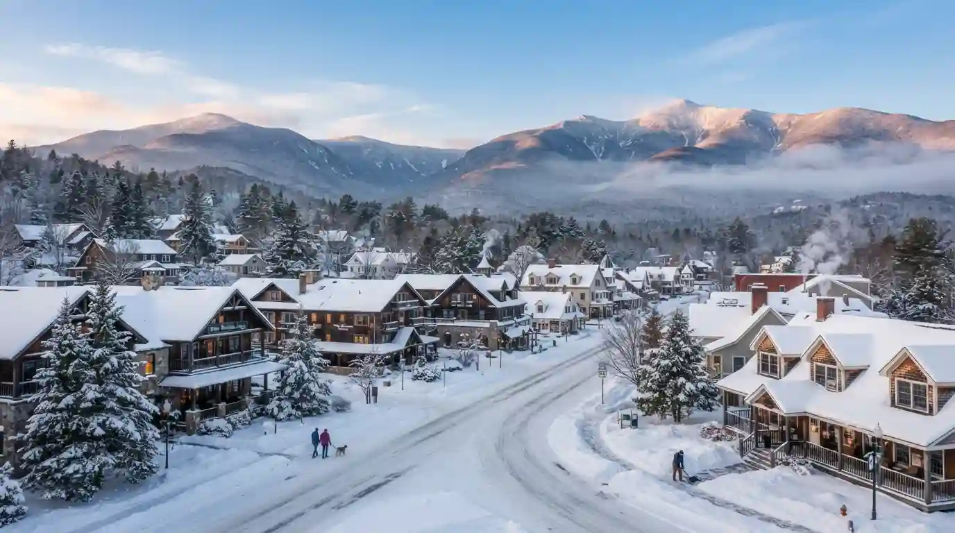 New Hampshire Winter Village and White Mountains