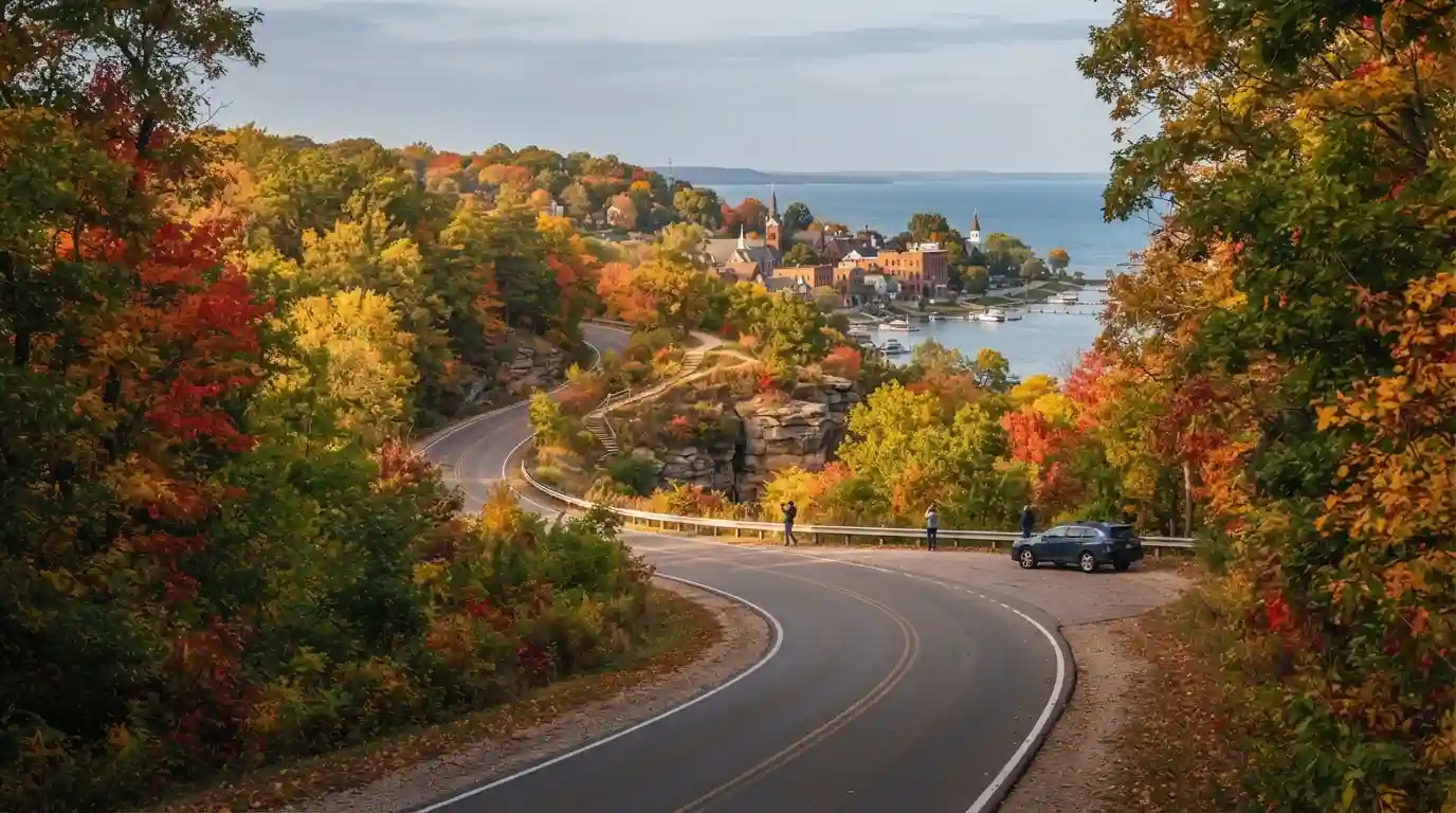 Autumn landscape with colorful trees near Chicago and a scenic Midwest travel setting
