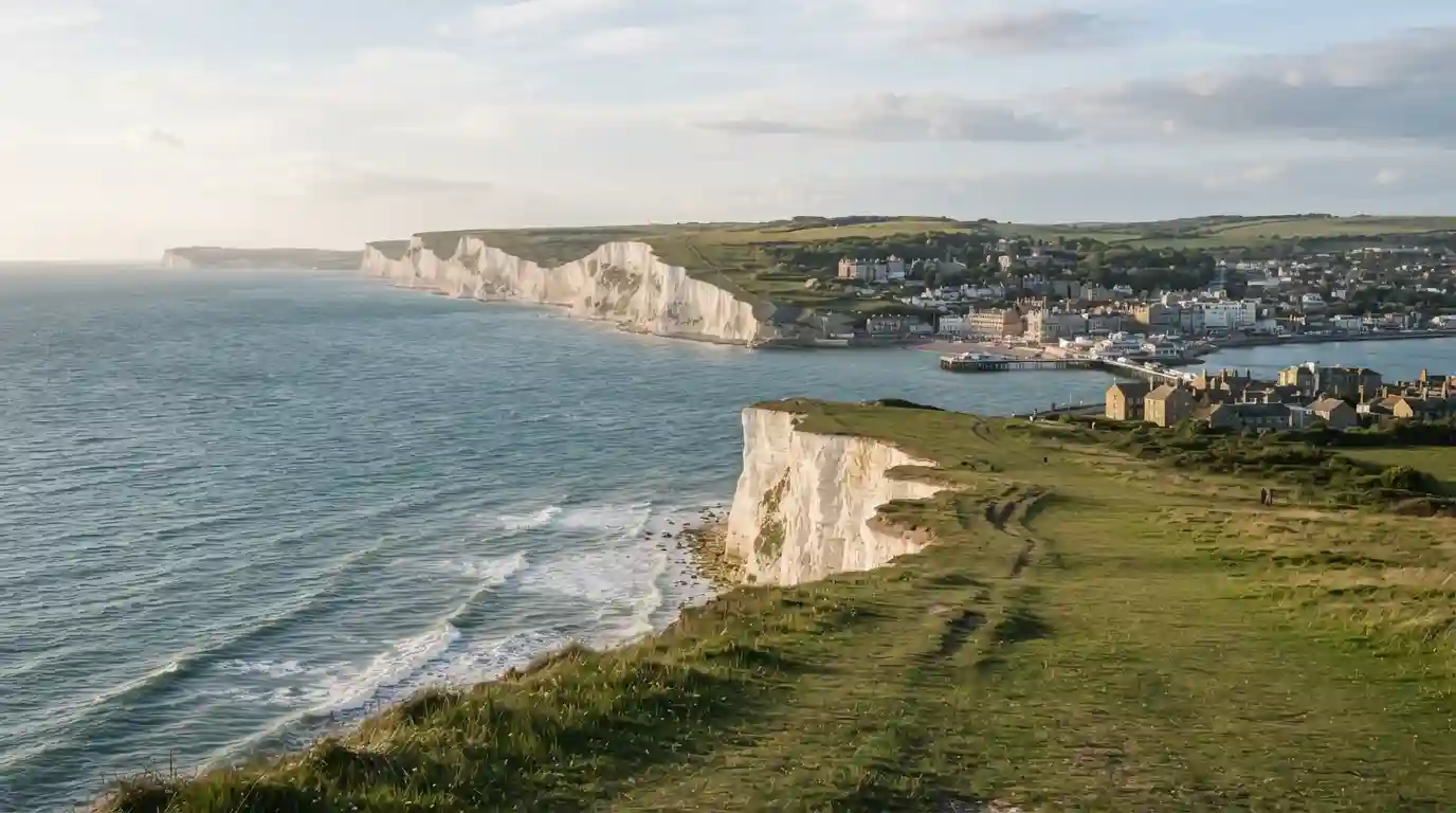 White chalk cliffs and coastal scenery along the South Coast of England
