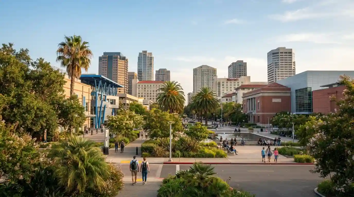 San Jose California skyline and landscaped urban scenery