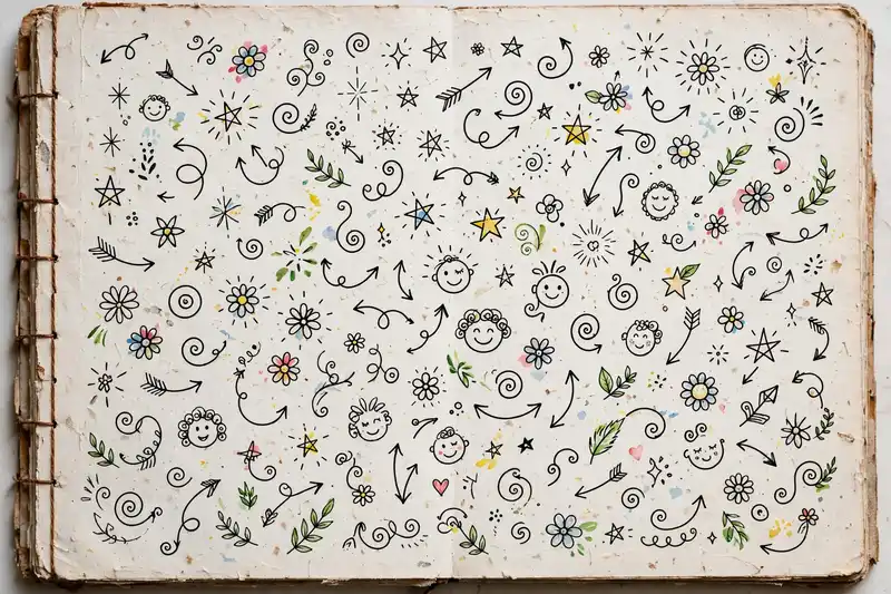 Playful doodle art sketchbook page