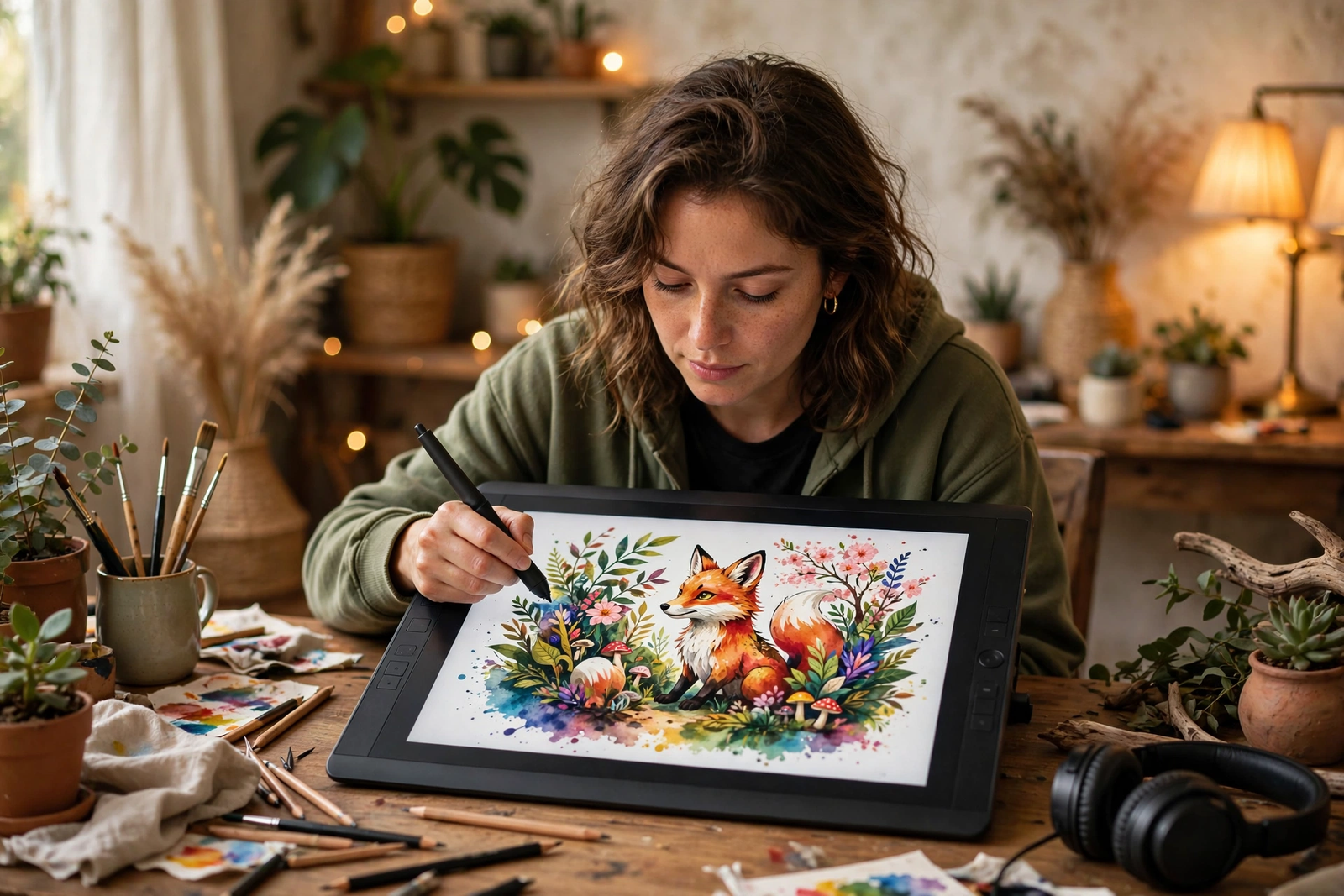 Artist using a graphics tablet to create digital art for beginners